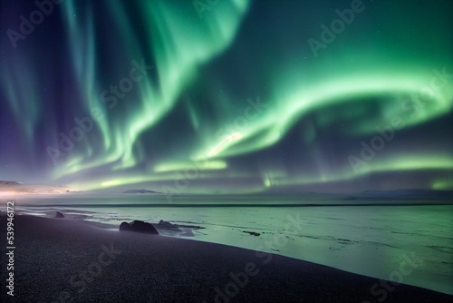 aurora borealis in winter landscape photo