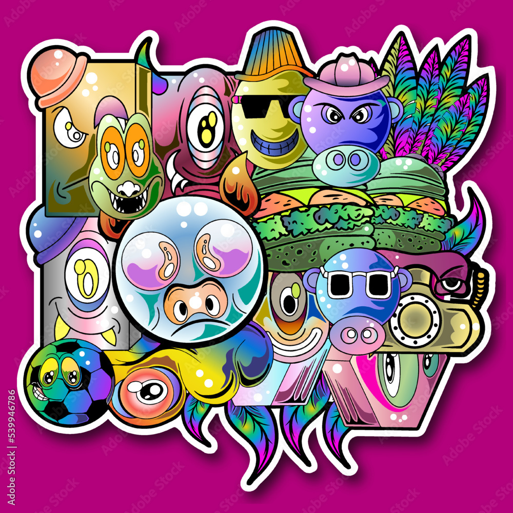 Sticker cute character doodle cartoon vector Sticker cute character doodle cartoon vector