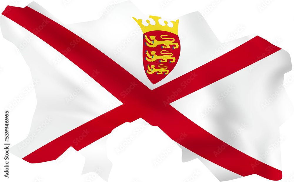 Fototapeta premium Jersey map with waving flag.