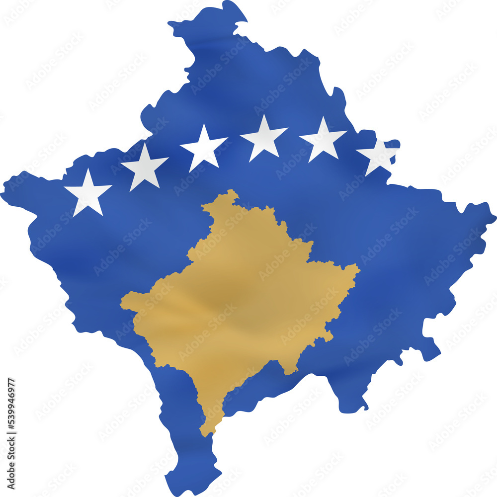 Obraz premium Kosovo map with waving flag.