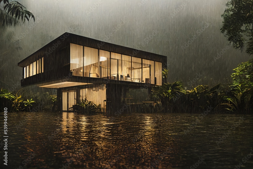 Fototapeta premium Modern design house in the rainforest jungle