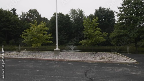 In-Pond water fountain on a gray day. photo