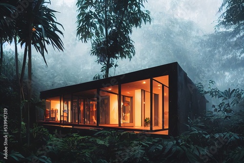 Fototapeta Naklejka Na Ścianę i Meble -  Modern design house in the rainforest jungle 