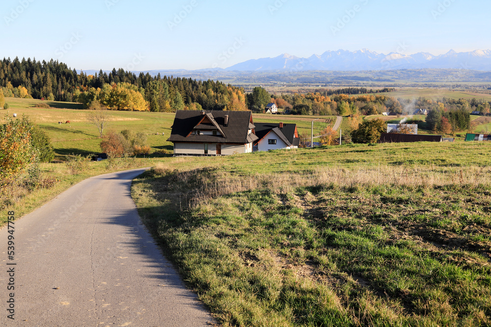 Fototapeta premium ODROWAZ, POLAND - SEPTEMBER 26, 2022: Mountain village near Zakopane city in Poland.