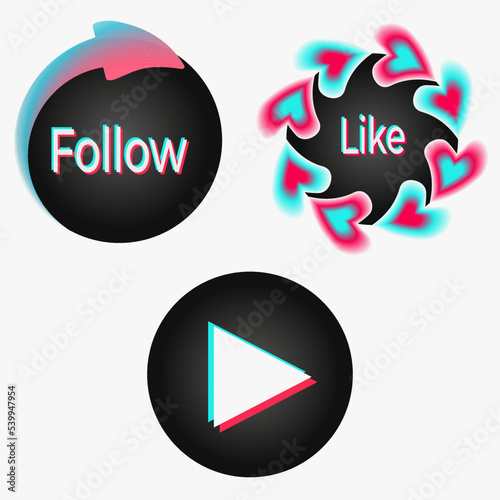 Icon set for popular social network. Black - blue - pink modern advertising social media design. Circle illustration Vector Isolated on white background