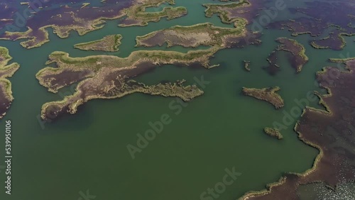 Dalyan mugla aerial footage  with interesting surface green wtaer and island from top angle photo