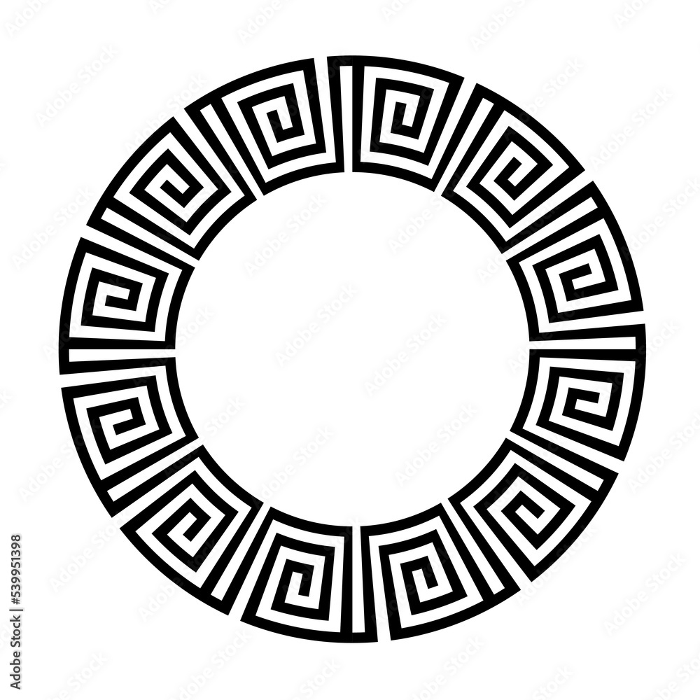 Greek round frame. Ancient Greek key black frame pattern, round antique border from Greece Greek round frame. Ancient Greek key black frame pattern, round antique border from Greece