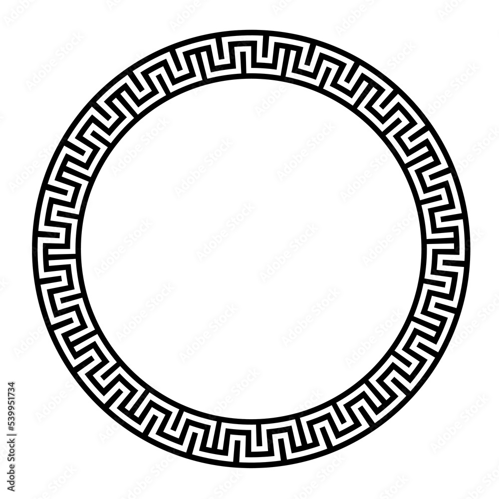 Greek round frame. Ancient Greek key black frame pattern, round antique border from Greece Greek round frame. Ancient Greek key black frame pattern, round antique border from Greece