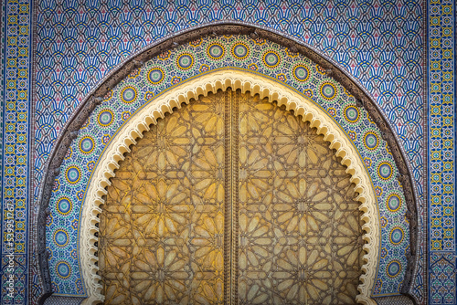 entrance to royal palace in fes, fez, morocco, north africa, 