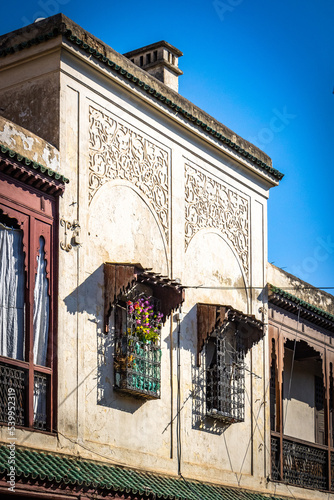balcony of the house, mellah, jewish quarter, fez, fes, morocco, north africa photo