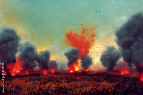 Canvas Print A series of explosions on the battlefield