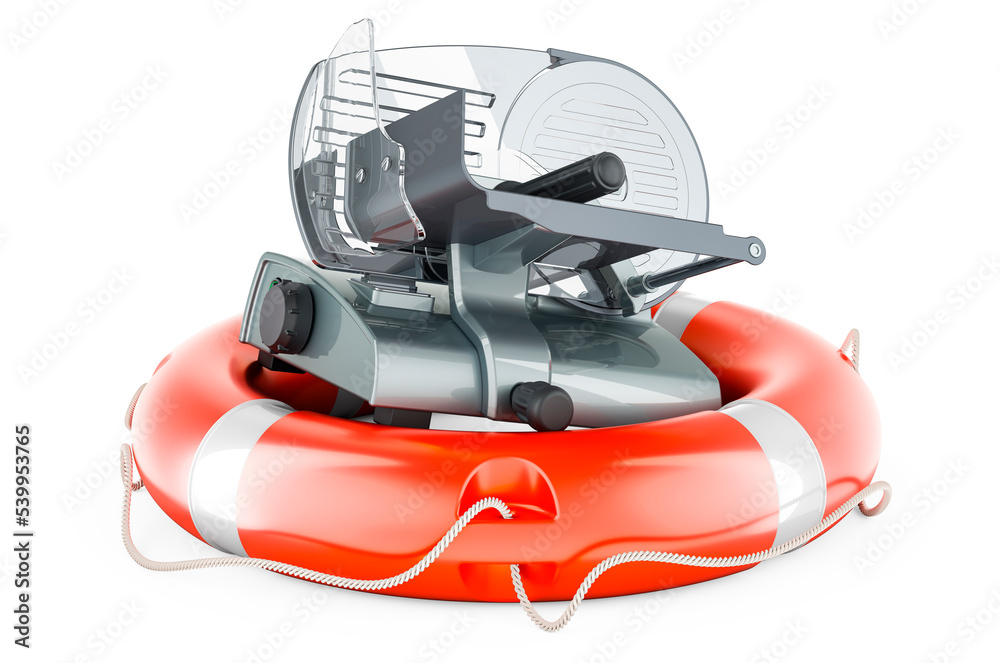 Slicing machine with lifebelt, 3D rendering Slicing machine with lifebelt, 3D rendering