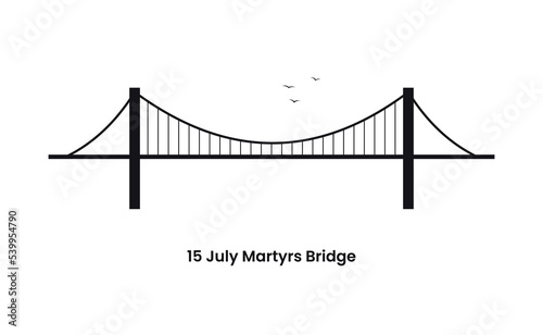 Istanbul Turkey concept. Silhouette of the 15 July Martyrs bridge. Vector illustration isolated on a white background. 
