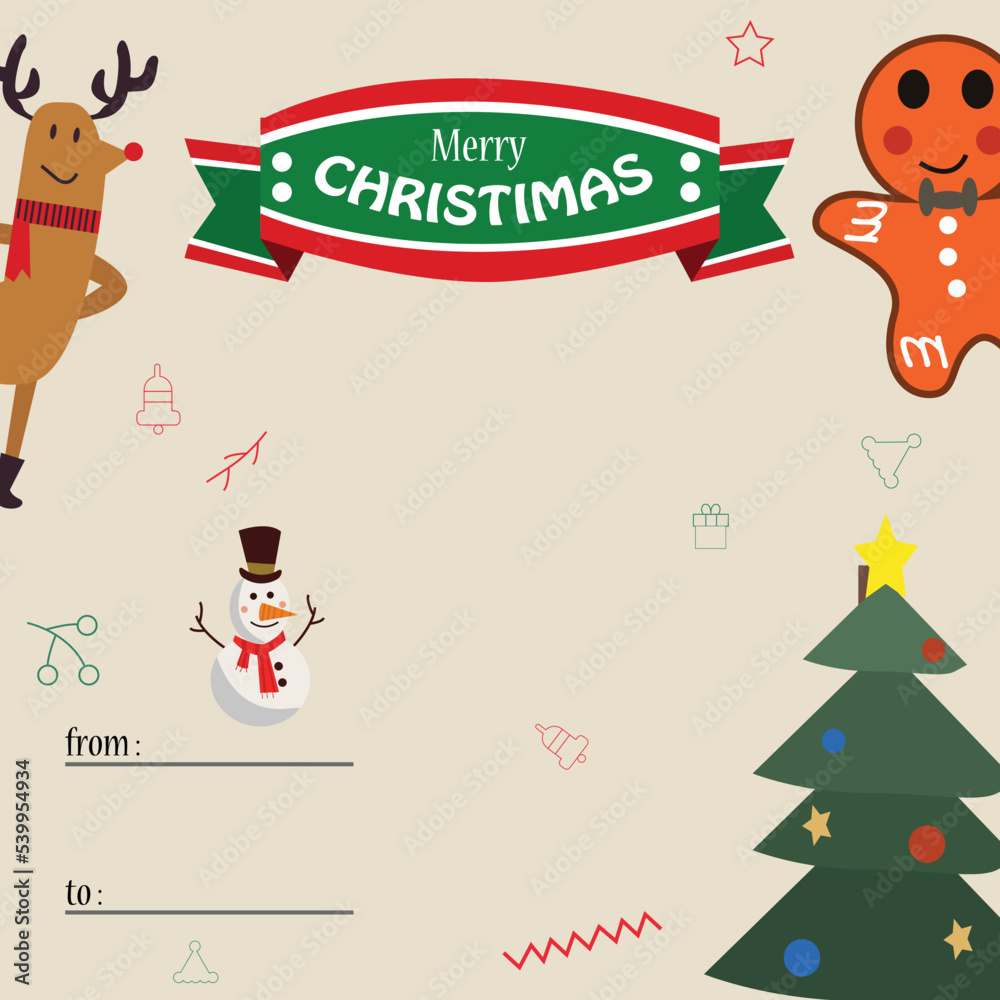 Fototapeta premium minimalist cute merry christmas and happy new year 2023 card design vector