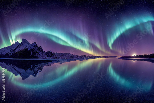 Sacs Aurore boréale sur la Norvège. Aurores boréales vertes au-dessus des  montagnes. Ciel nocturne avec lumières polaires. Paysage d&#39;hiver  nocturne avec aurore et réflexion sur la surface de l&#39;eau. Dos naturel -