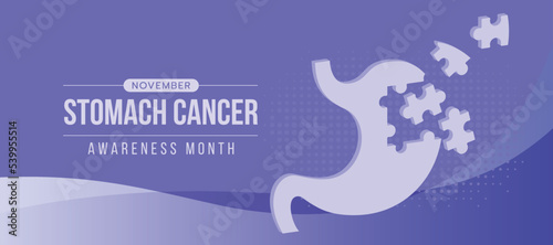 November, stomach cancer awareness month - 3D stomach symbol with jigsaw puzzle on periwinkle blue dot texture background vector design