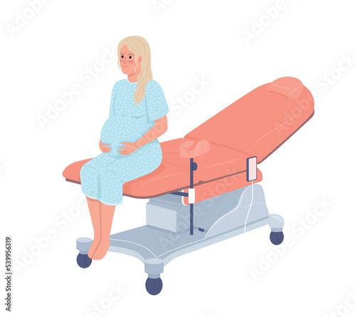 Pregnant lady at gynecologist appointment semi flat color vector character. Editable figure. Full body person on white. Simple cartoon style illustration for web graphic design and animation