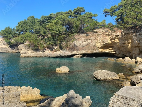 Scenic rocky coast of the Mediterranean sea at summer.