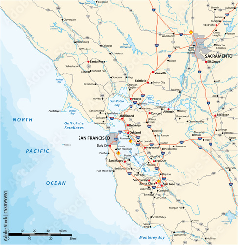 San Francisco Bay Area road map  California  United States