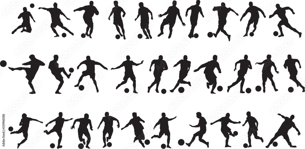 silhouette of people playing football soccer