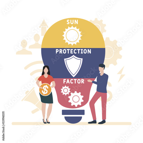 SPF - Sun Protection Factor acronym. business concept background. vector illustration concept with keywords and icons. lettering illustration with icons for web banner, flyer, landing pag