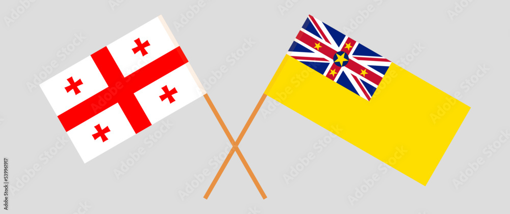 Crossed flags of Georgia and Niue. Official colors. Correct proportion