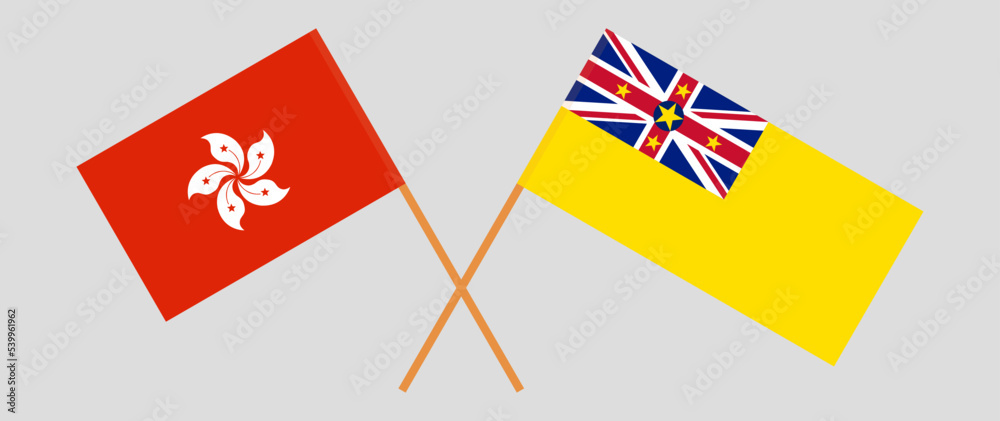 Crossed flags of Hong Kong and Niue. Official colors. Correct proportion Crossed flags of Hong Kong and Niue. Official colors. Correct proportion