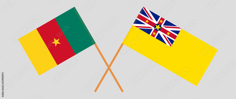 Crossed flags of Cameroon and Niue. Official colors. Correct proportion Crossed flags of Cameroon and Niue. Official colors. Correct proportion