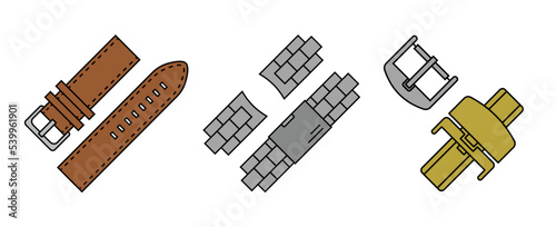 Leather strap, metal bracelet, buckle and clip in vector illustration photo