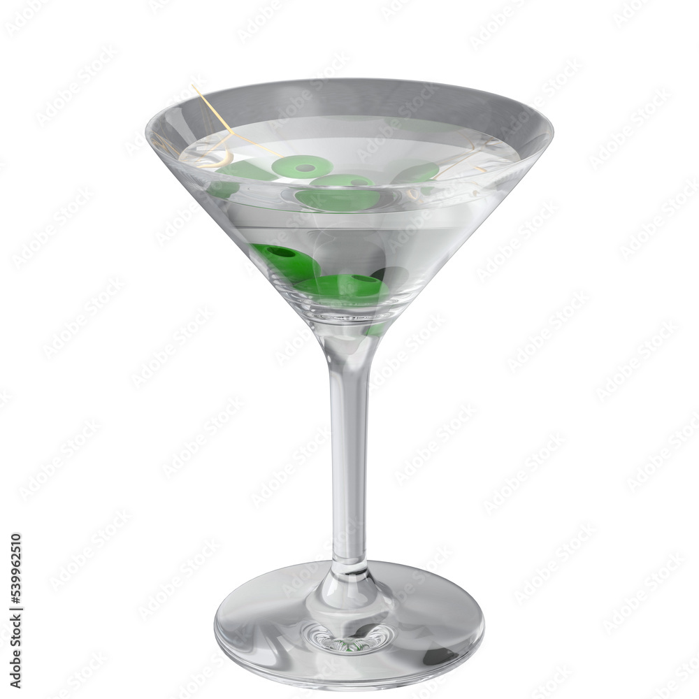 3d rendering illustration of a cocktail with olives 3d rendering illustration of a cocktail with olives