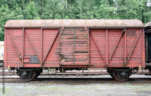 Old railway wagon on a track
