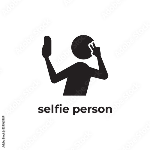 simple black selfie person icon flat design template