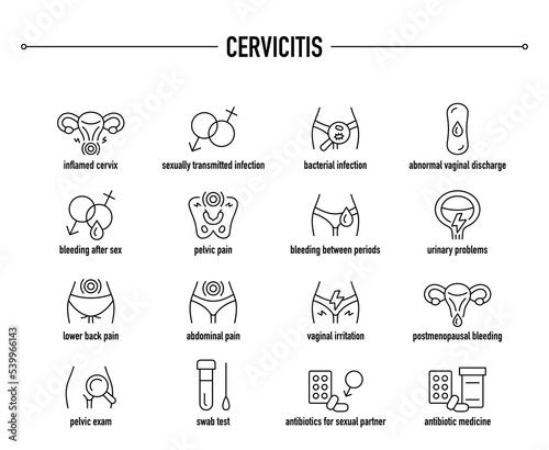 Cervicitis vector icon set. Line editable medical icons. photo