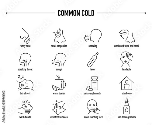 Common Cold vector icon set. Line editable medical icons.