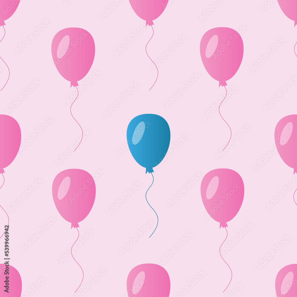 Party balloons on pink background. Beautiful seamless pattern with air balloons on tender backdrop. Design print for birthday card and wallpaper for children room. Celebration concept.