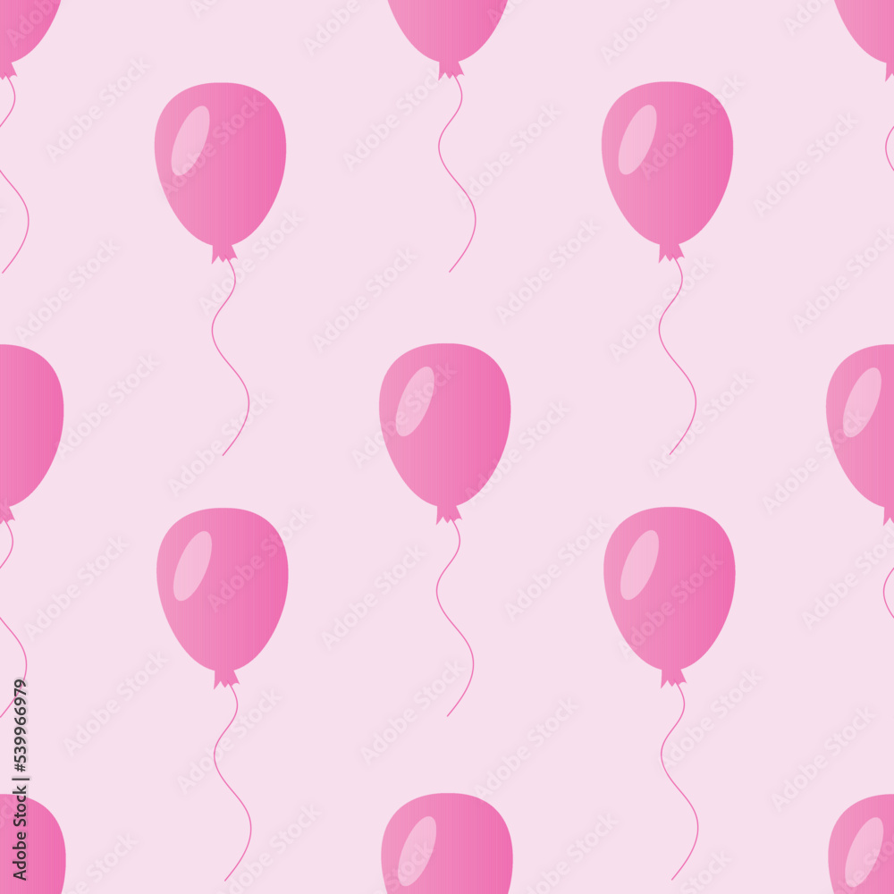 Party balloons on pink background. Beautiful seamless pattern with air balloons on tender backdrop. Design print for birthday card and wallpaper for children room. Celebration concept.