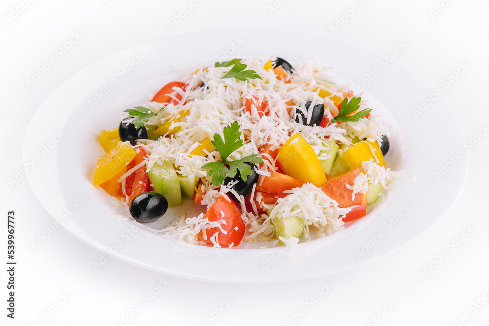 Fresh vegetable greek salad on white Fresh vegetable greek salad on white