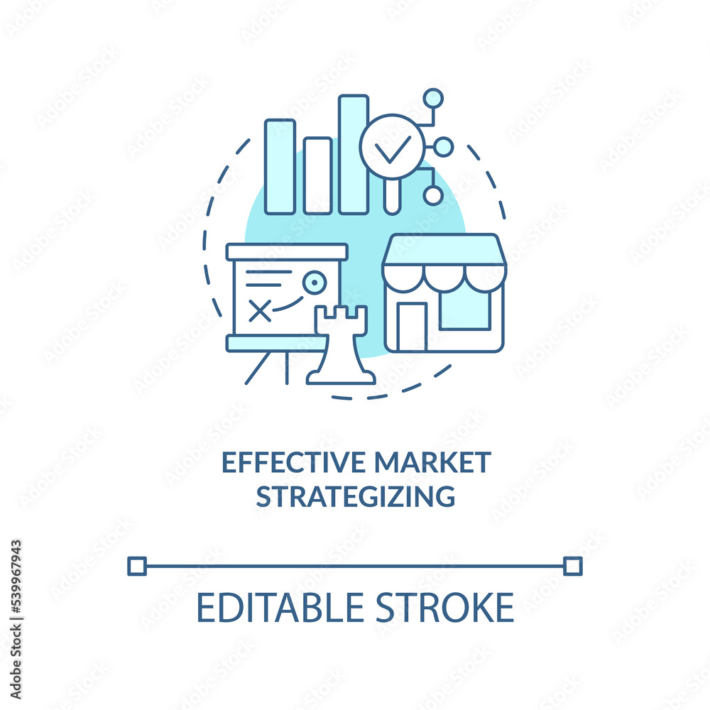 Effective market strategizing turquoise concept icon. Development business strategy abstract idea thin line illustration. Isolated outline drawing. Editable stroke. Arial, Myriad Pro-Bold fonts used Effective market strategizing turquoise concept icon. Development business strategy abstract idea thin line illustration. Isolated outline drawing. Editable stroke. Arial, Myriad Pro-Bold fonts used