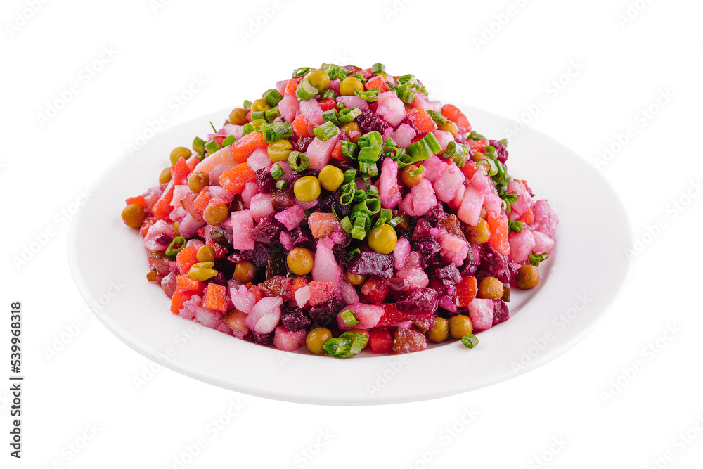 salad vinaigrette with boiled vegetables on plate salad vinaigrette with boiled vegetables on plate