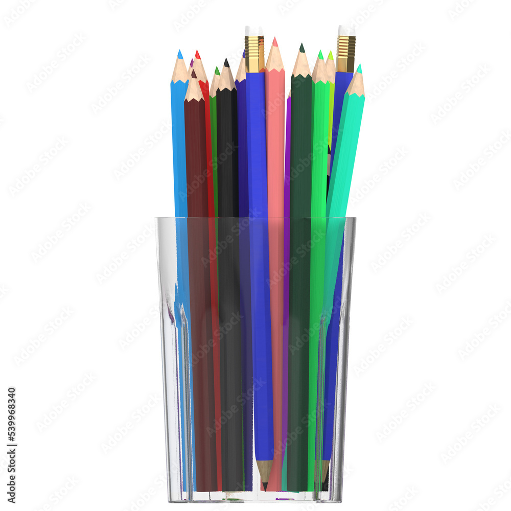 Fototapeta premium 3d rendering illustration of some coloured pencils in a glass