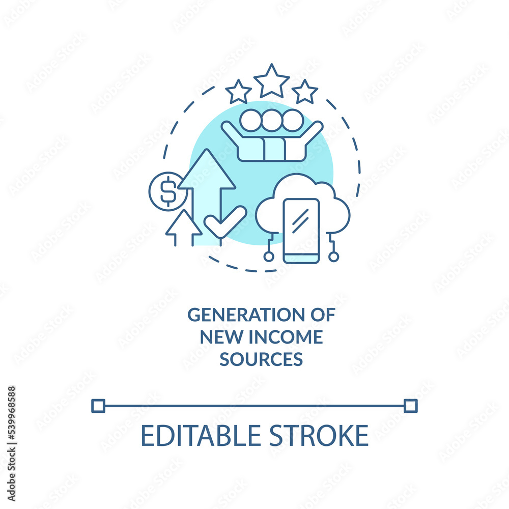 IoT in business benefits turquoise concept icon. Generation of new income sources abstract idea thin line illustration. Isolated outline drawing. Editable stroke. Arial, Myriad Pro-Bold fonts used IoT in business benefits turquoise concept icon. Generation of new income sources abstract idea thin line illustration. Isolated outline drawing. Editable stroke. Arial, Myriad Pro-Bold fonts used