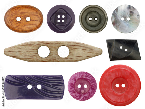 Various old and used buttons isolated on transparent background photo