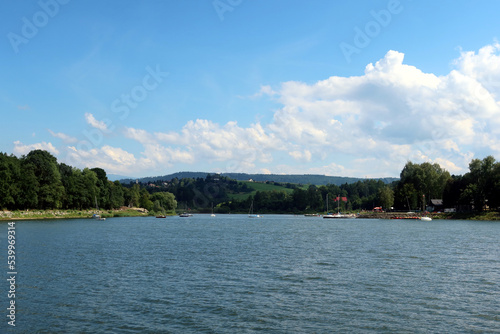 Zywiec Lake, Poland. Zywiec Lake (Polish: Jezioro Zywieckie) is a reservoir on the Sola river in southern Poland, near the town of Zywiec