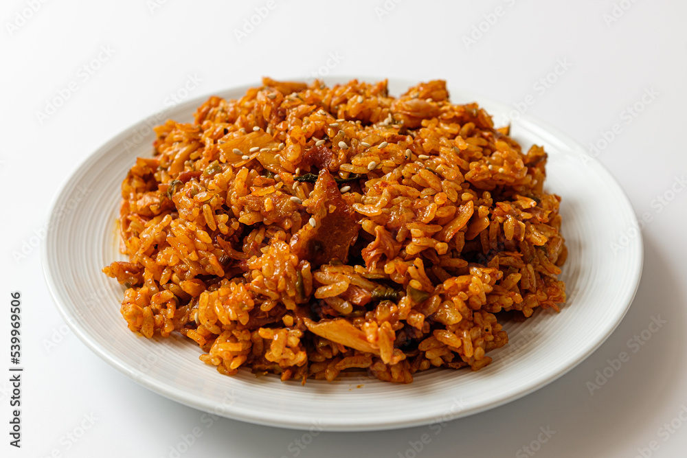 Kimchi fried rice on white background Kimchi fried rice on white background