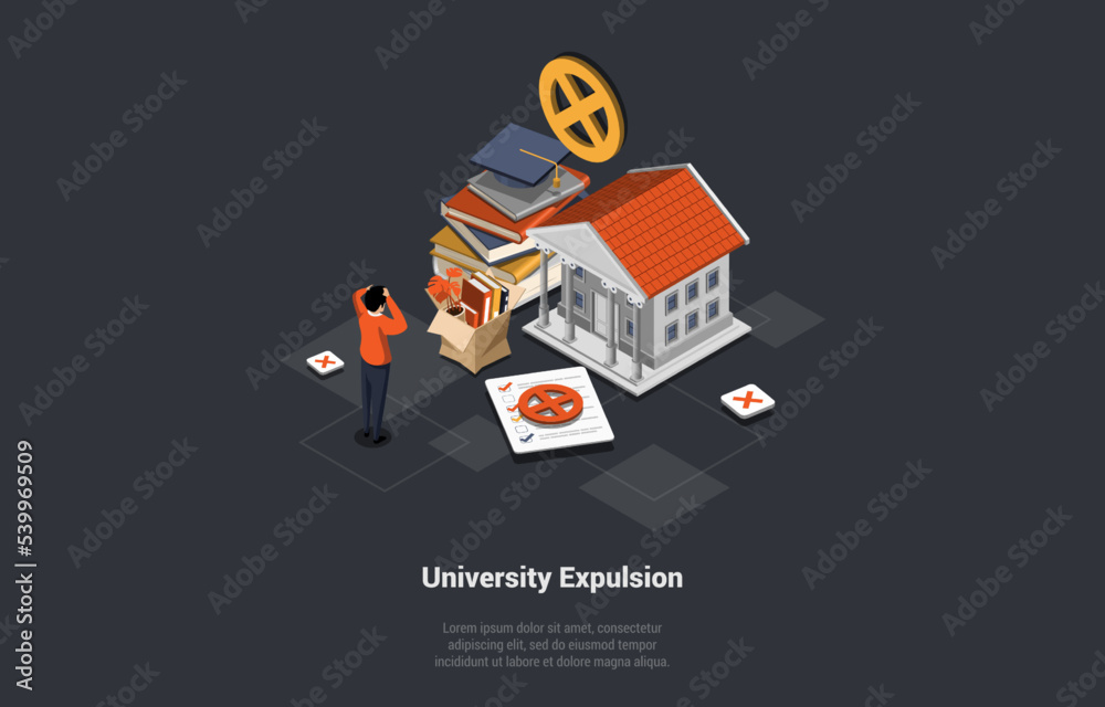 Concept Of Univercity Expulsion. Stressed Student Holding His Head