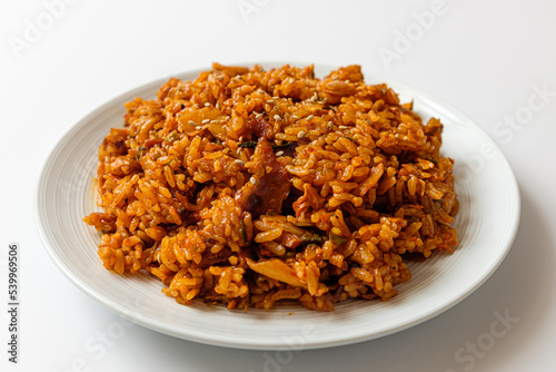 Kimchi fried rice on white background