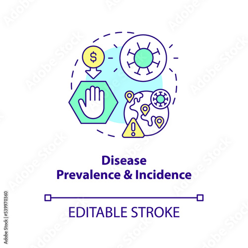 Changes in disease prevalence and incidence concept icon. Costly healthcare reason abstract idea thin line illustration. Isolated outline drawing. Editable stroke. Arial, Myriad Pro-Bold fonts used photo