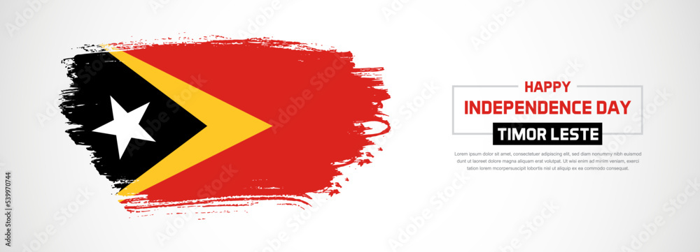 Abstract flag of Timor Leste on hand drawn brush strokes. Happy Independence Day with grunge style vector background