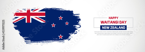 Abstract flag of New Zealand on hand drawn brush strokes. Happy Independence Day with grunge style vector background