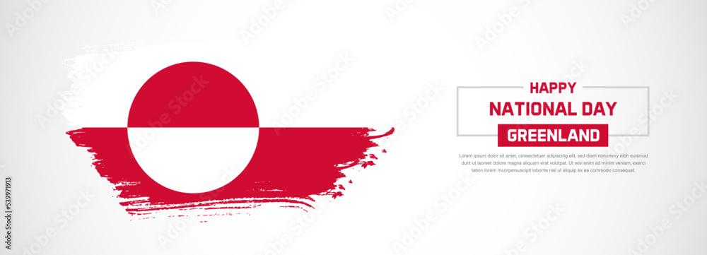 Abstract flag of Greenland on hand drawn brush strokes. Happy Independence Day with grunge style vector background Abstract flag of Greenland on hand drawn brush strokes. Happy Independence Day with grunge style vector background
